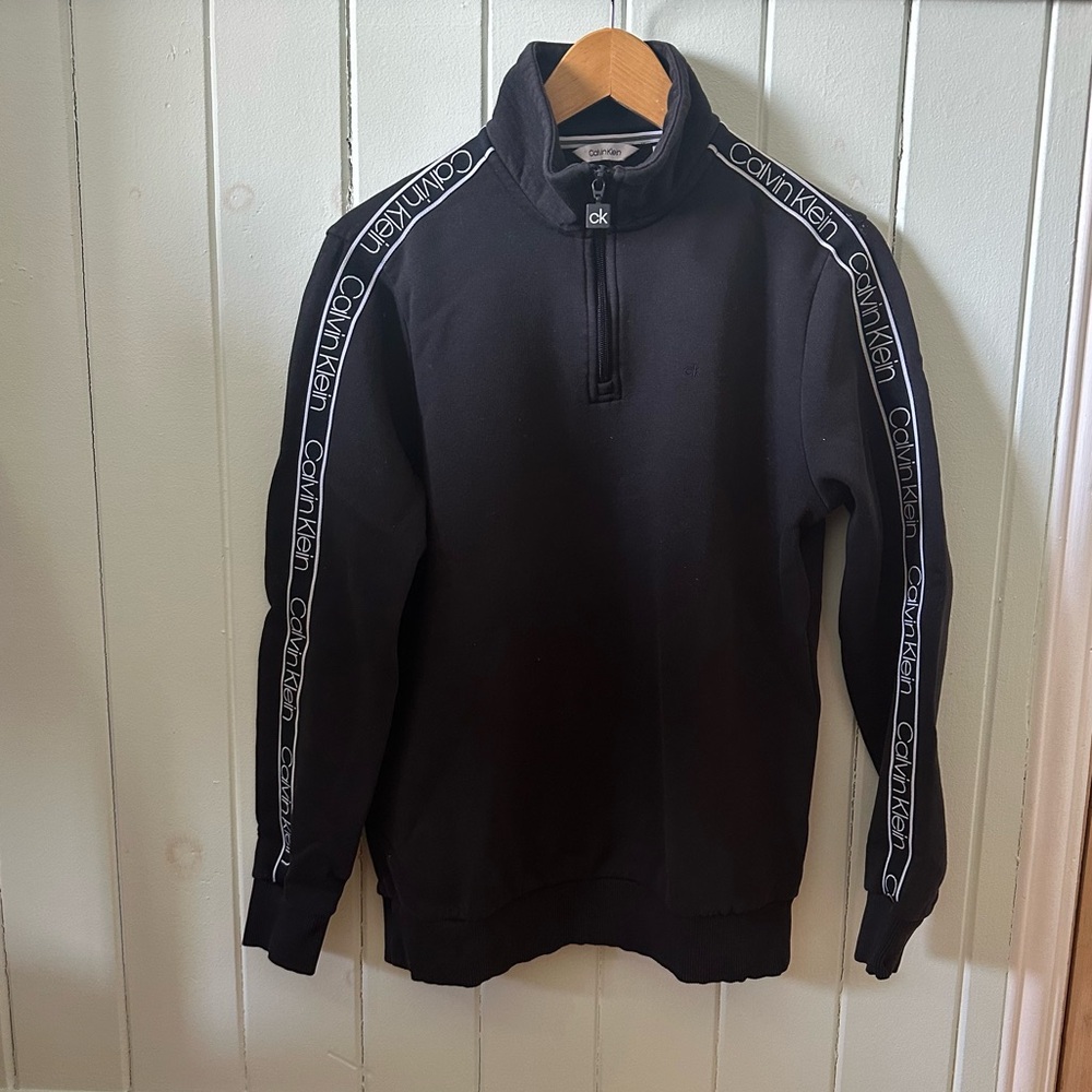 Calvin Klein Black Men’s Quarter-Zip Logo-Strip Sweatshirt XS